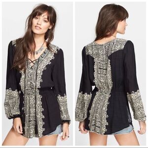 Free People Women's Wildest Moment Black Tunic Top Long Sleeve